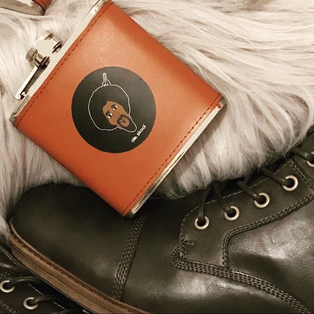 Genuine Leather Flask - OleSkool with Beard & Afro